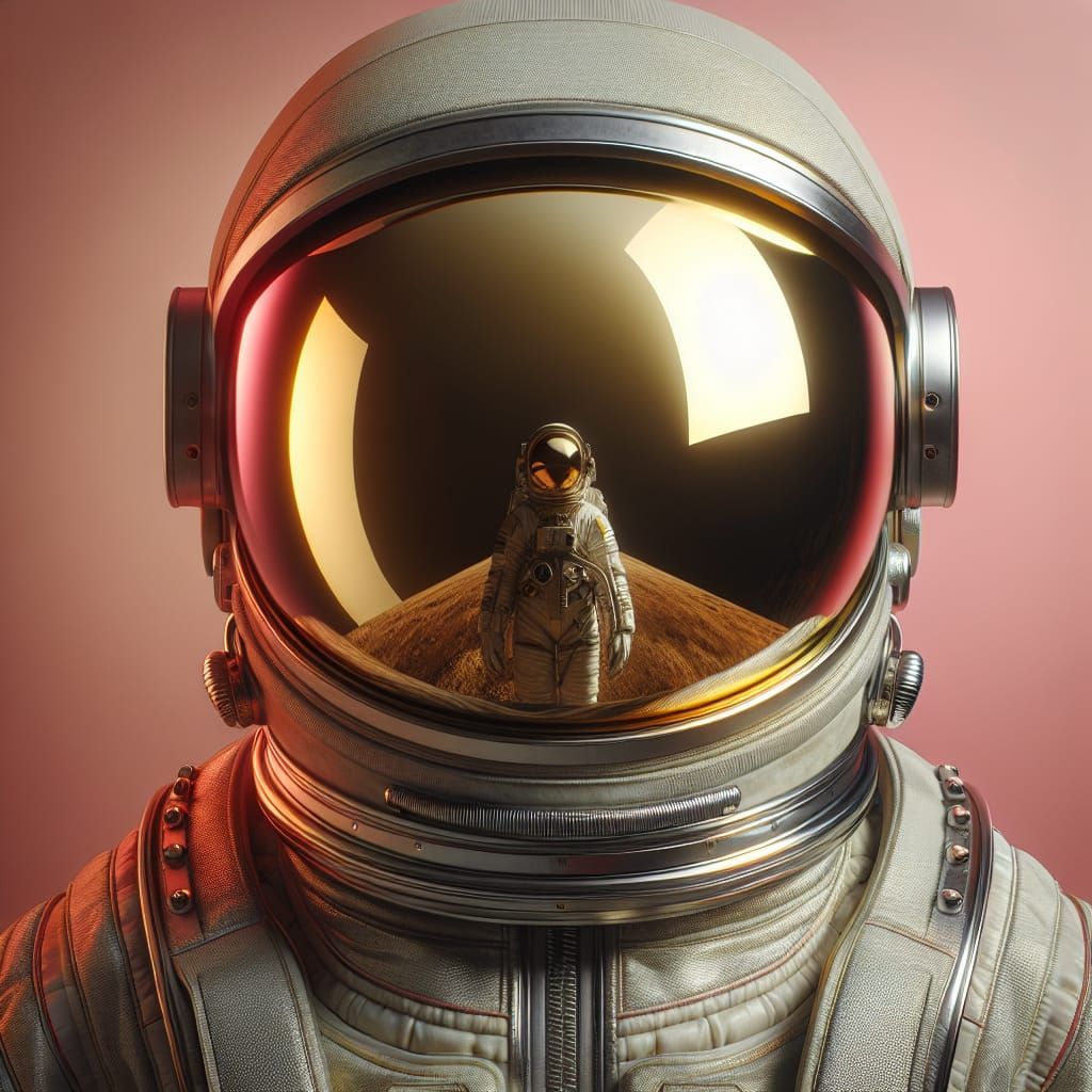 Woman in Spacesuit with Reflective Gold Visor