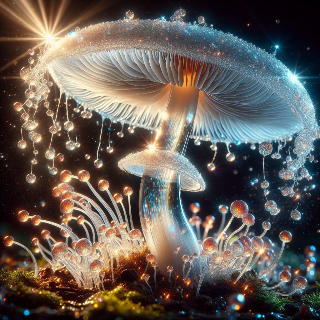 Epic Glass Mushroom with Bioluminescent Gills