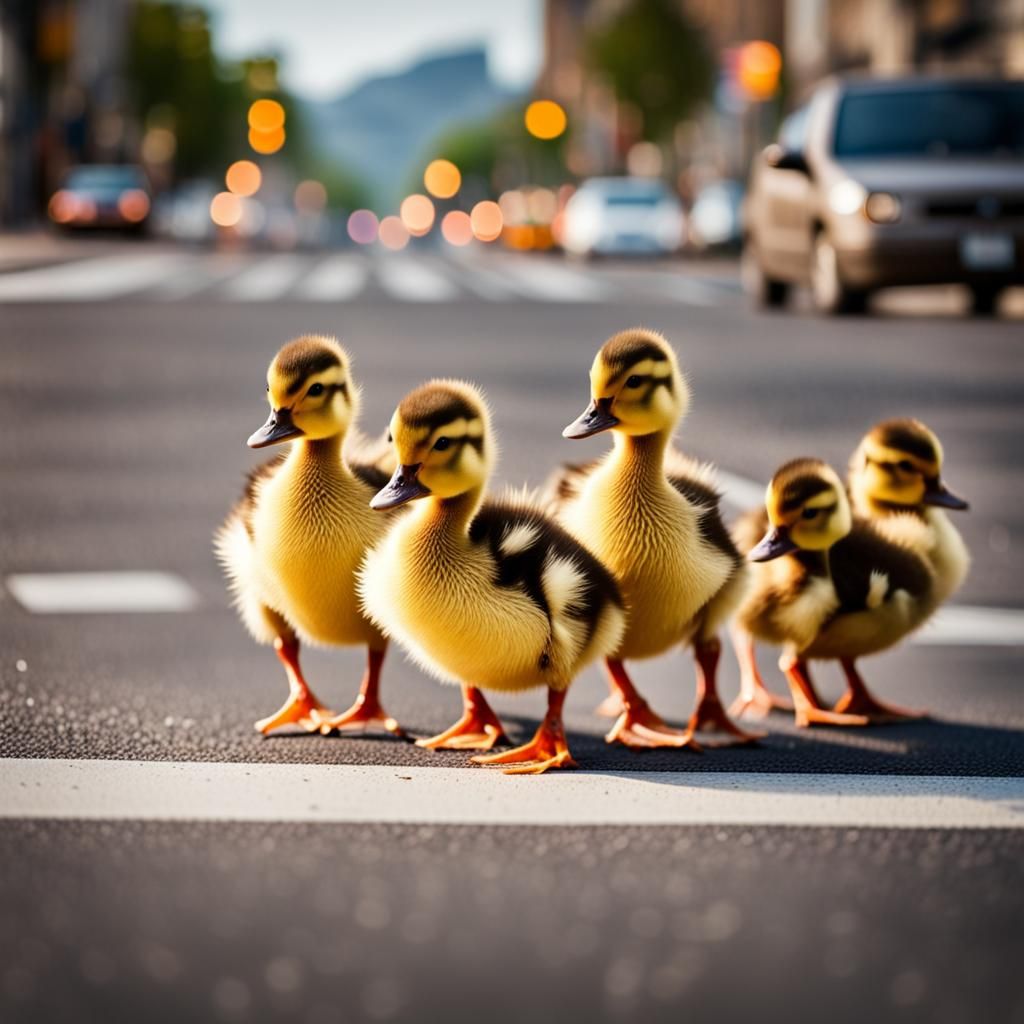 Ducklings Crossing Street, Professional Photography