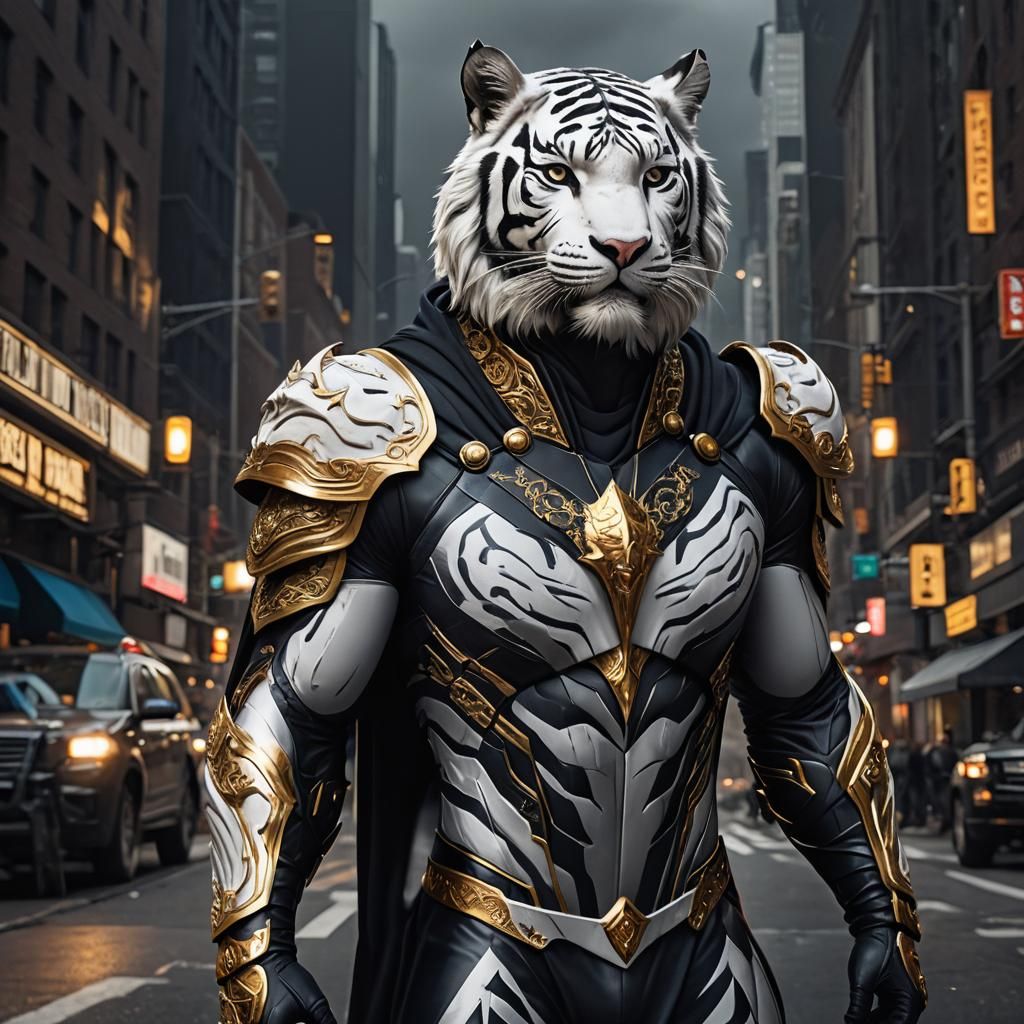 White Tiger Superhero in New York: Digital Art