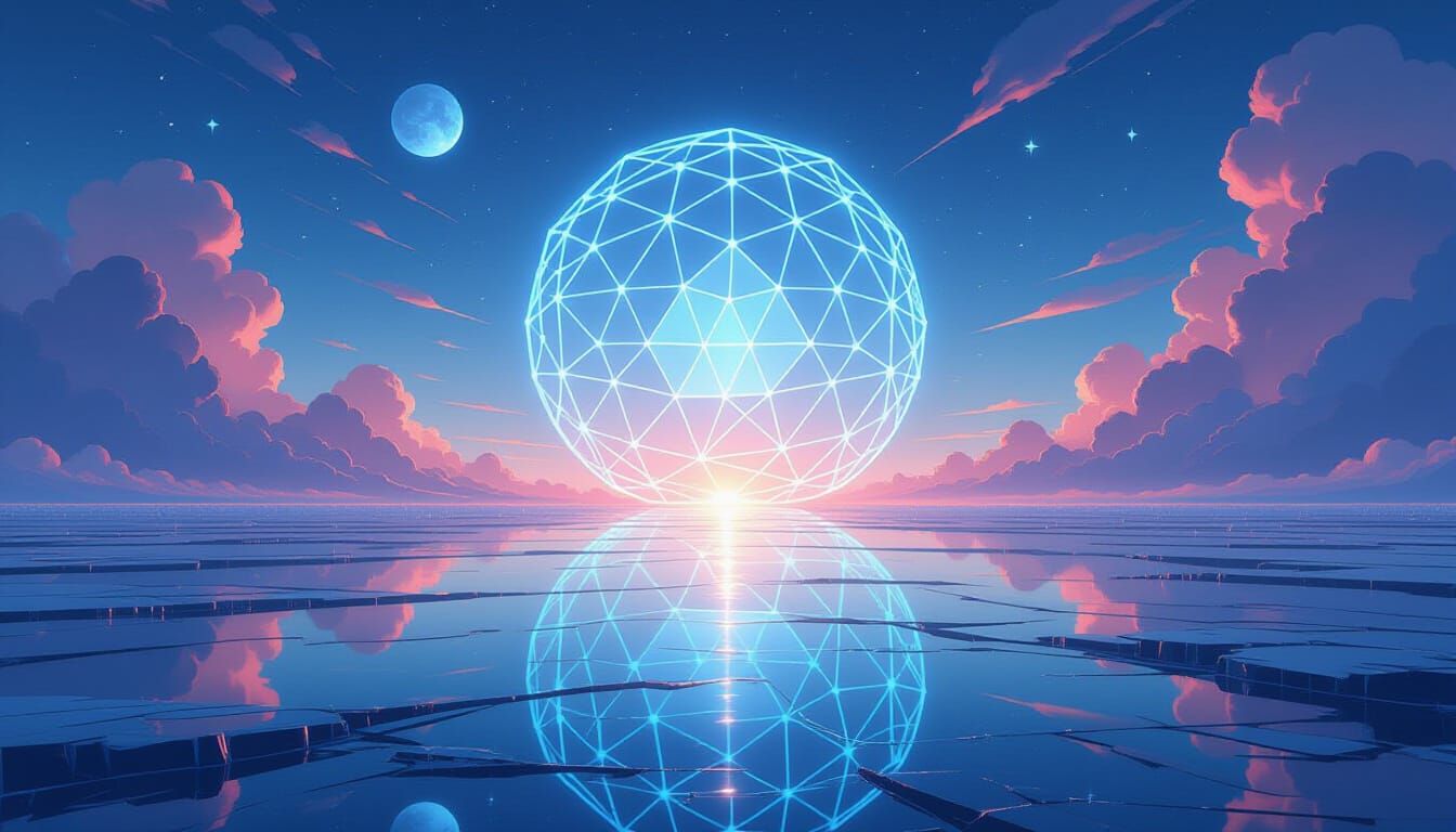 Hexagonal Cloud Net Shimmers Over Crystalline Planet