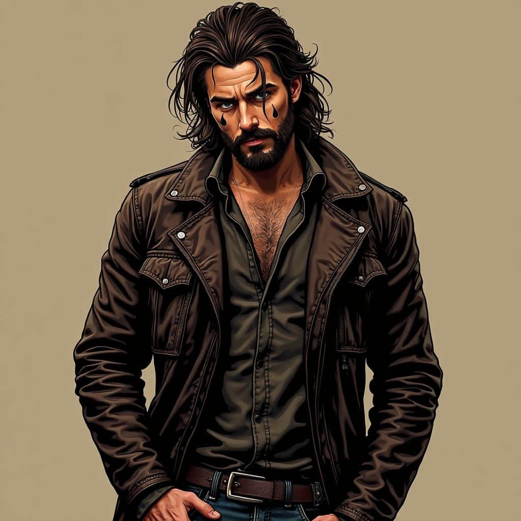 Rugged Man with Goatee in Noir Style