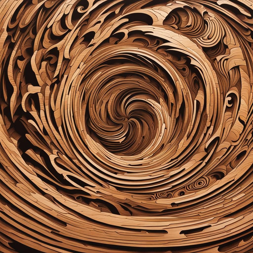 Detailed Wooden Spiral Groove in Action Painting Style