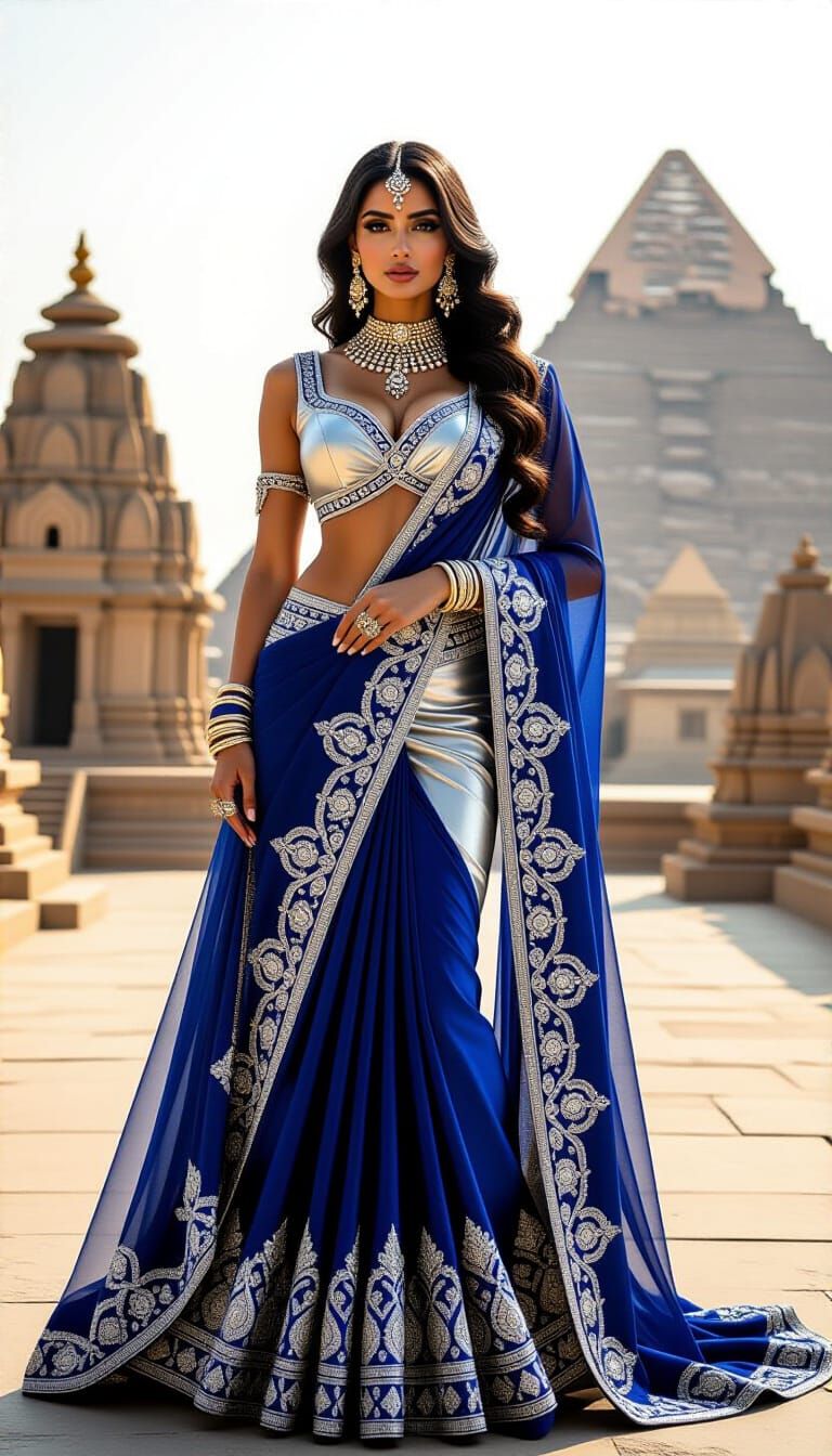 Egyptian Goddess in Silver and Blue Gown