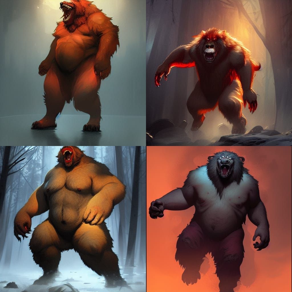 Overweight Werewolf with Red Eyes in Digital Art