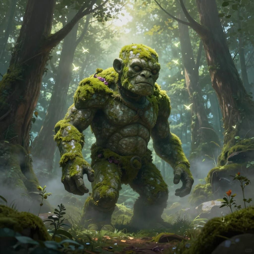 Mossy Stone Golem Awakens in Mystical Forest