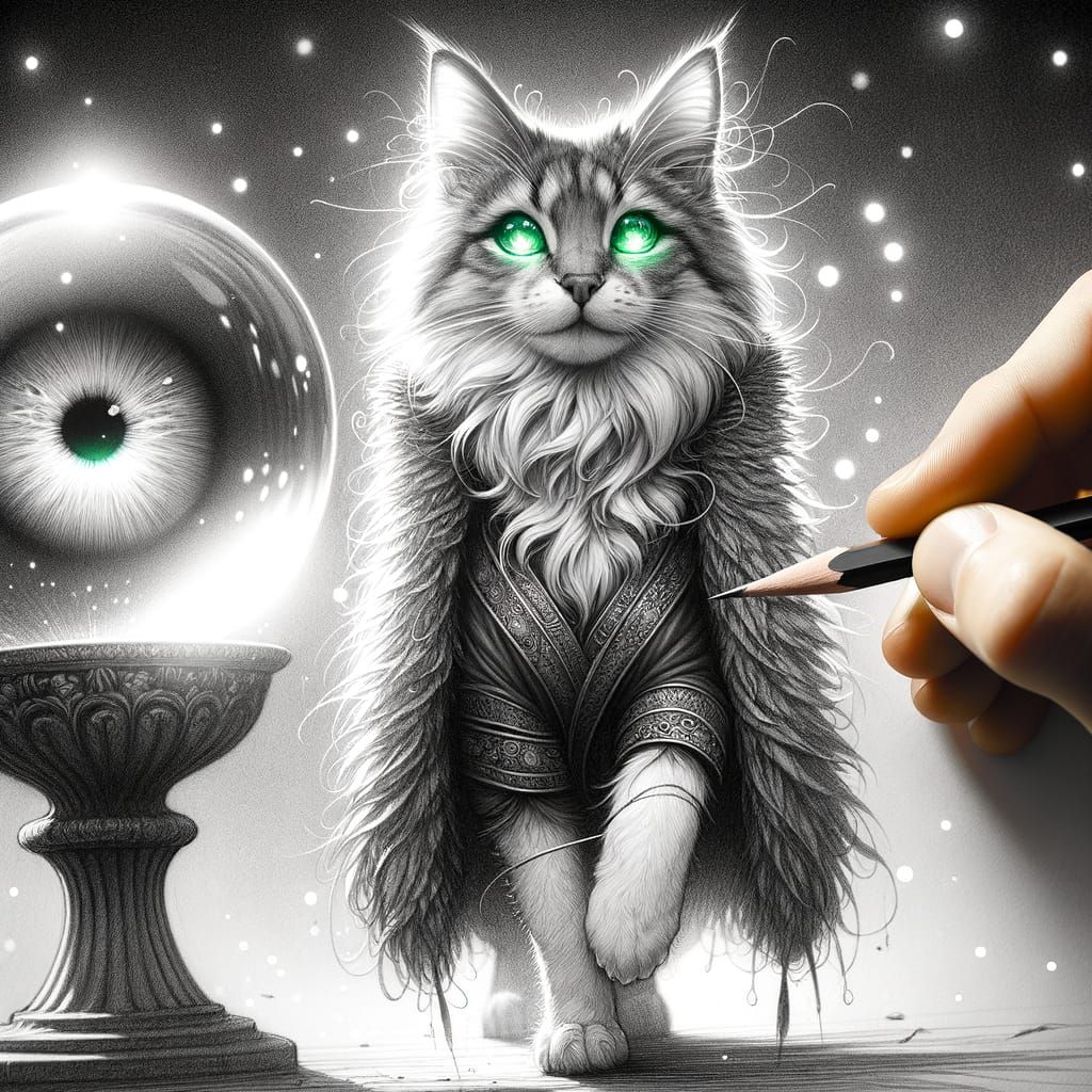 Anthropomorphic Cat in a Mystical Orb of Glass