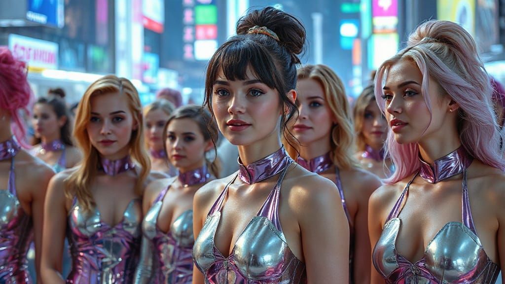 Ethereal Goddesses in a Hyperfuturistic Cityscape