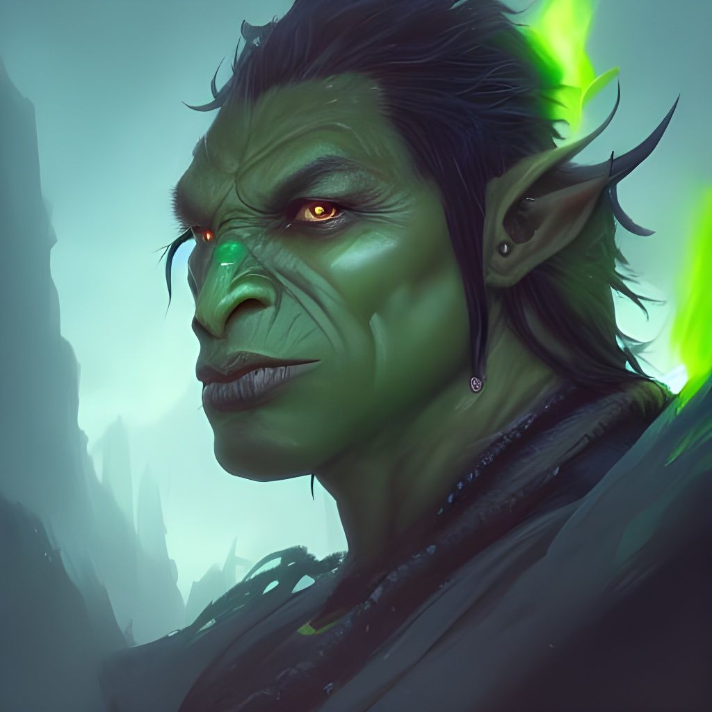 Orc Sorcerer with Green Aura, Digital Art