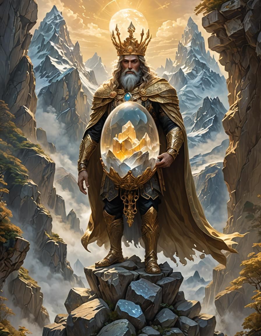 Mountain King on Rocky Cliffs, Hyperrealistic Digital Art