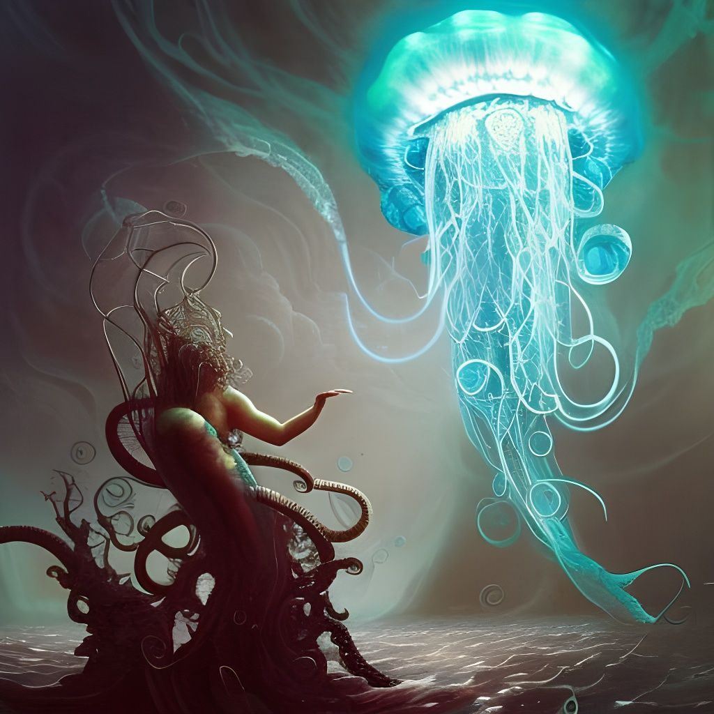 Luminescent Cosmic Jellyfish in a Psychedelic Style