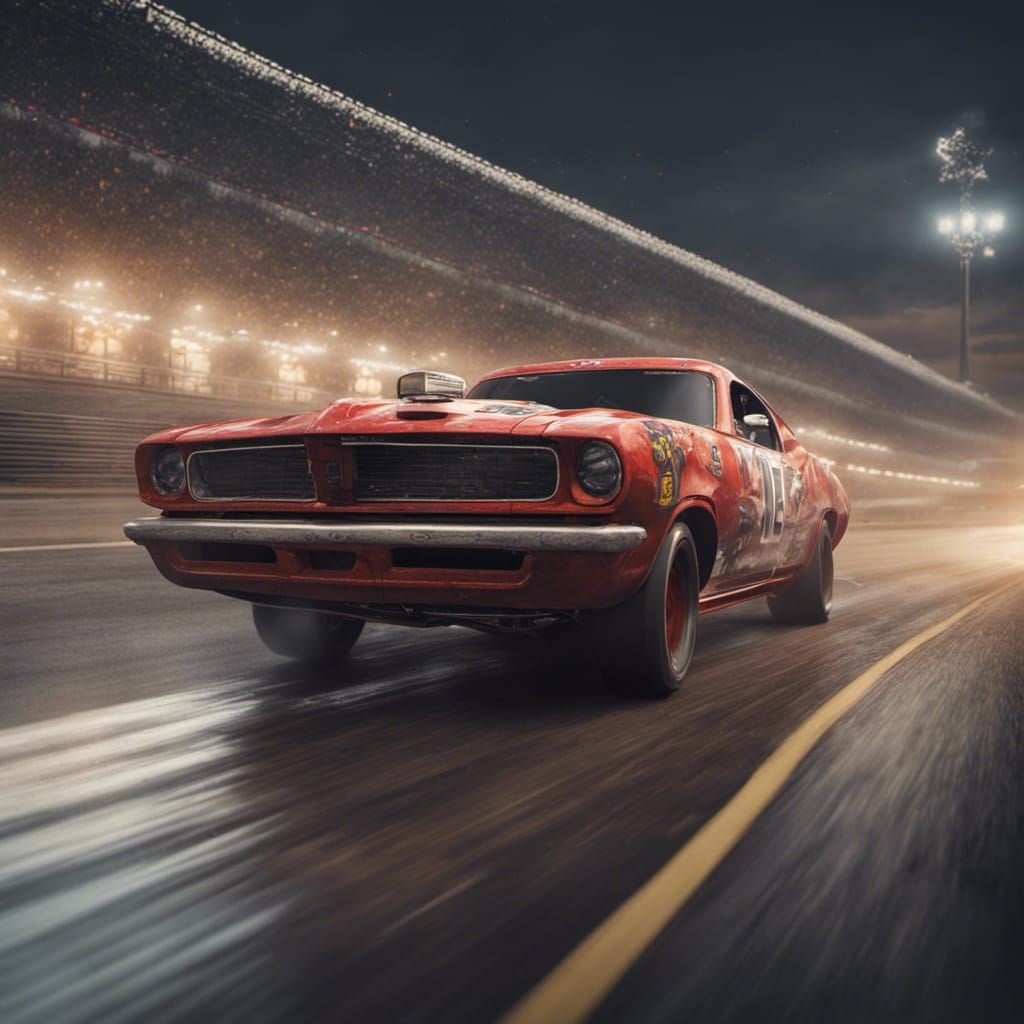 Drag Car on Racetrack: Detailed Matte Painting