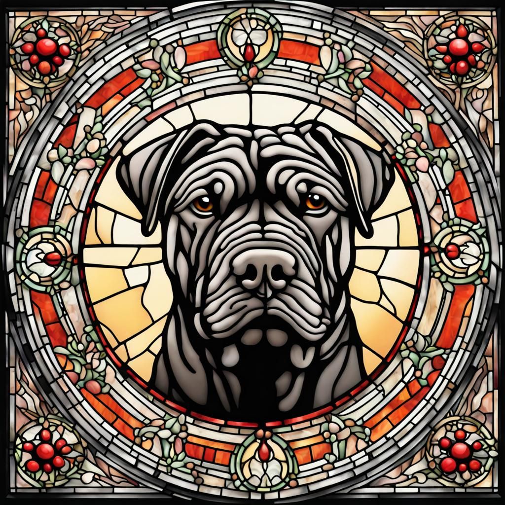 Stained Glass Shar Pei with Ladybug Accent