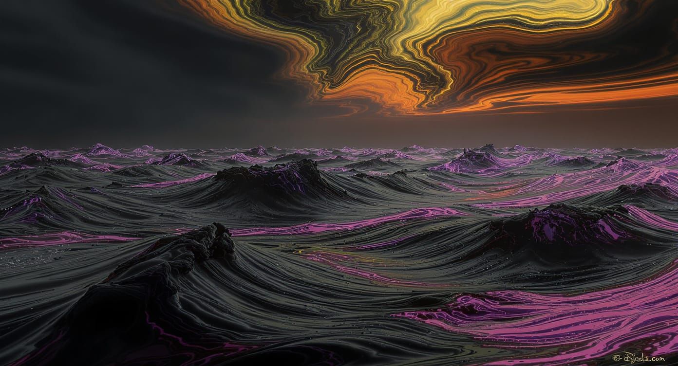 Surreal Oil Sea With Flowing Neon Colors