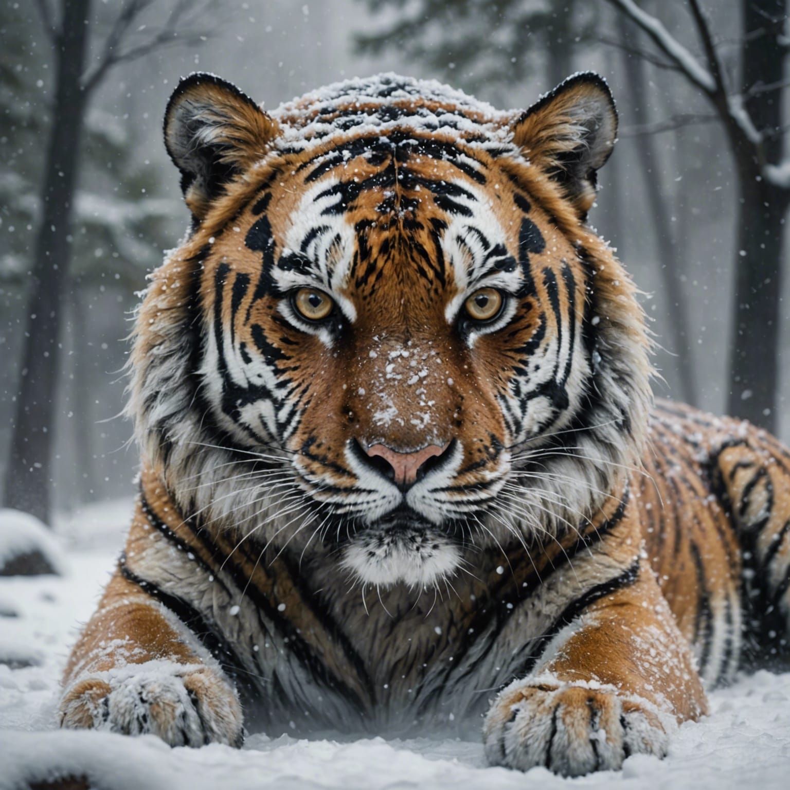 Quartz Tiger in Snowy Landscape: Hyperrealistic Art