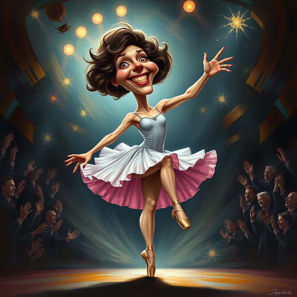 Ballerina Caricature in Surreal Dark Fantasy Style