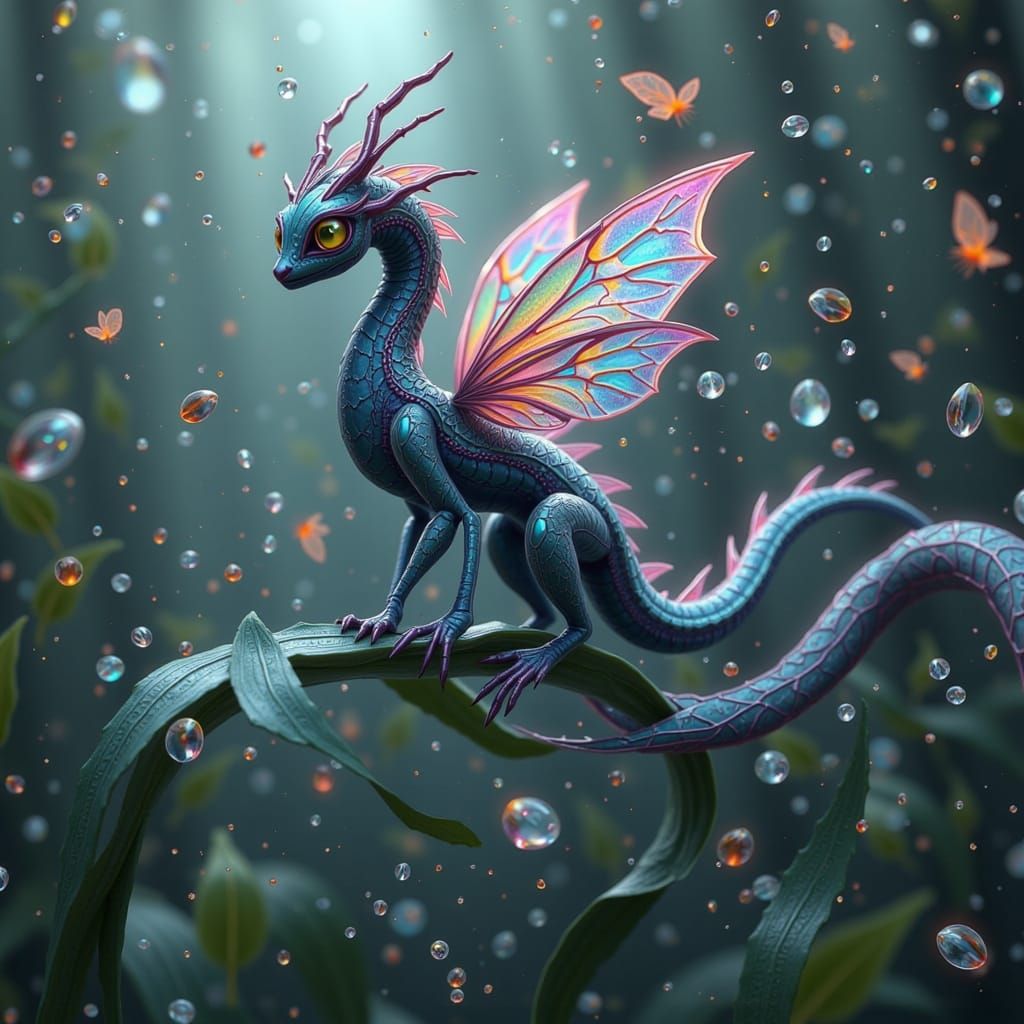 Iridescent Dragon in Misty Labyrinth: Gothic Art