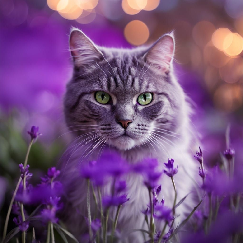 Whimsical Lilac Feline in Enchanted Forest