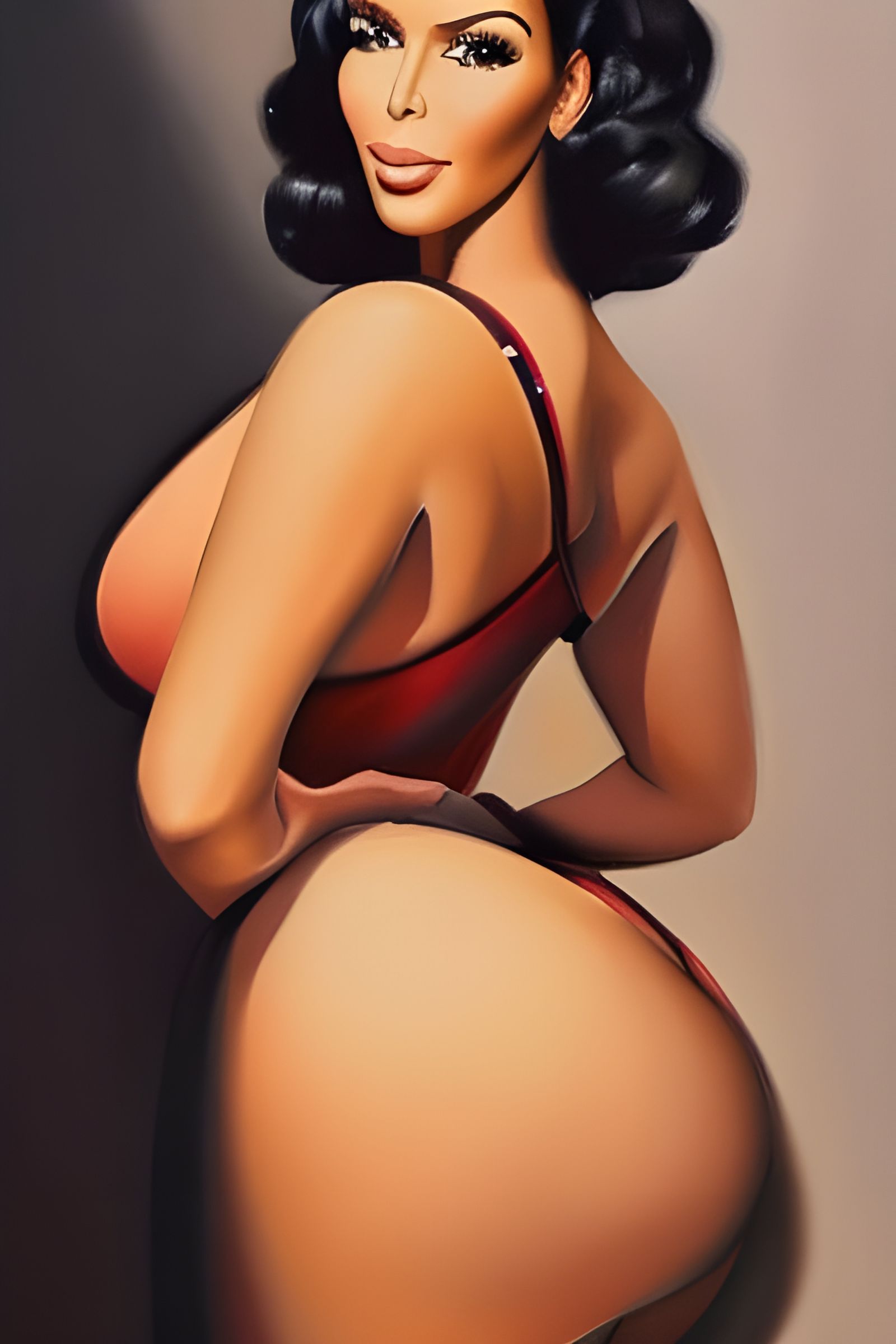 Retro Pin-Up Selfie in Oil Painting Style
