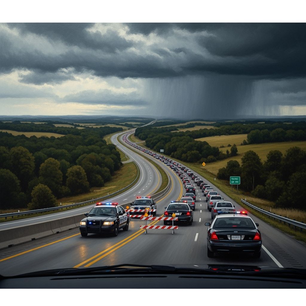 Oil Painting of Rolling Roadblock on Expressway