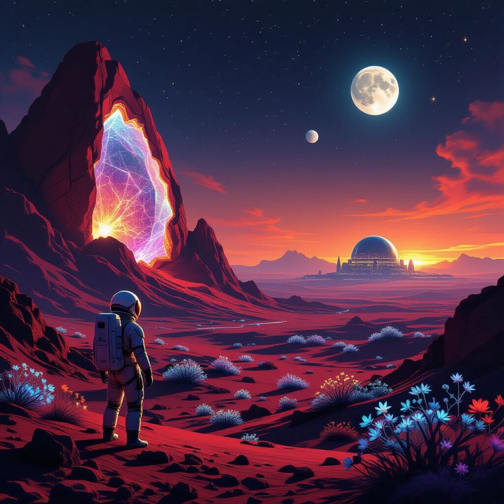 Astronaut Explores Alien Geode on Mars