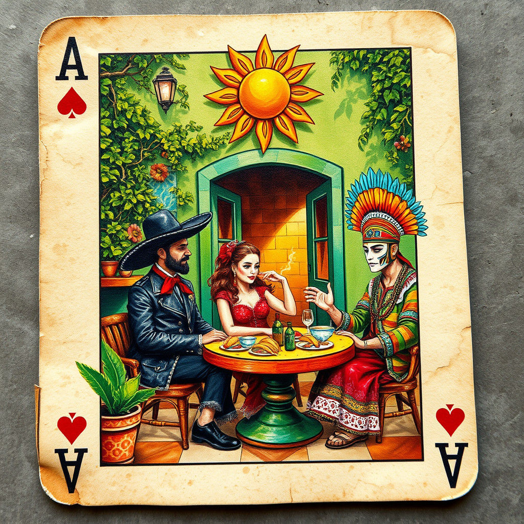 Vintage Playing Card of Mexican Hostel Scene