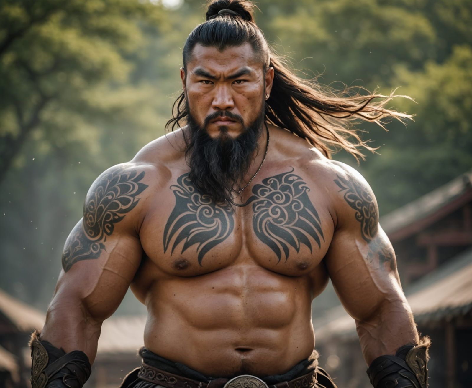 Heroic Mongolian Warrior Portrait in Natural Light