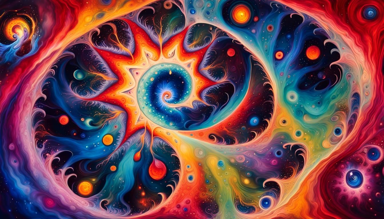 Surreal Cosmic Art with Swirling Plasma Stars