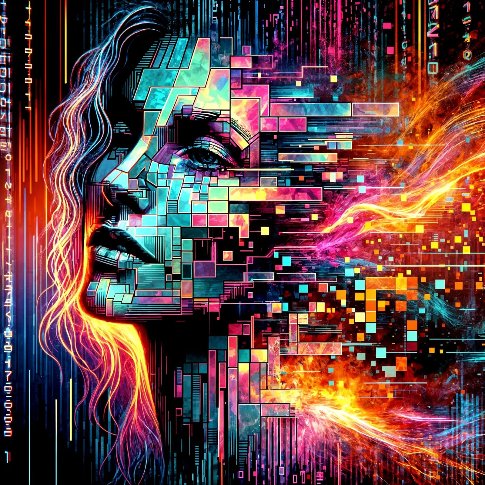Geometric Glitch Portrait in Cyberpunk Style