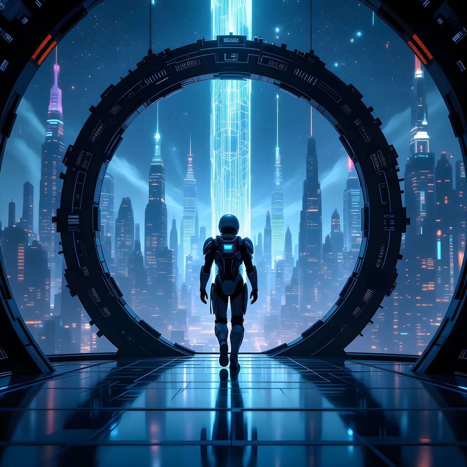 Alien Explorer Enters Digital Metropolis Through Crystal Por...