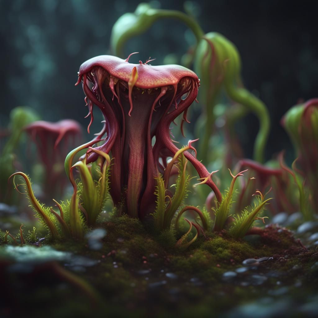 Cute Carnivorous Plant Monster in Dark Fantasy Style
