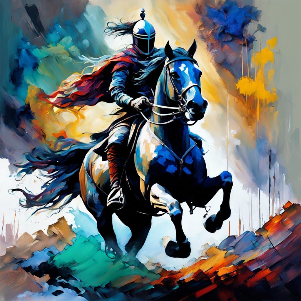 Epic Knight in Stylized Watercolor, Swirling Smoke and Vast ...