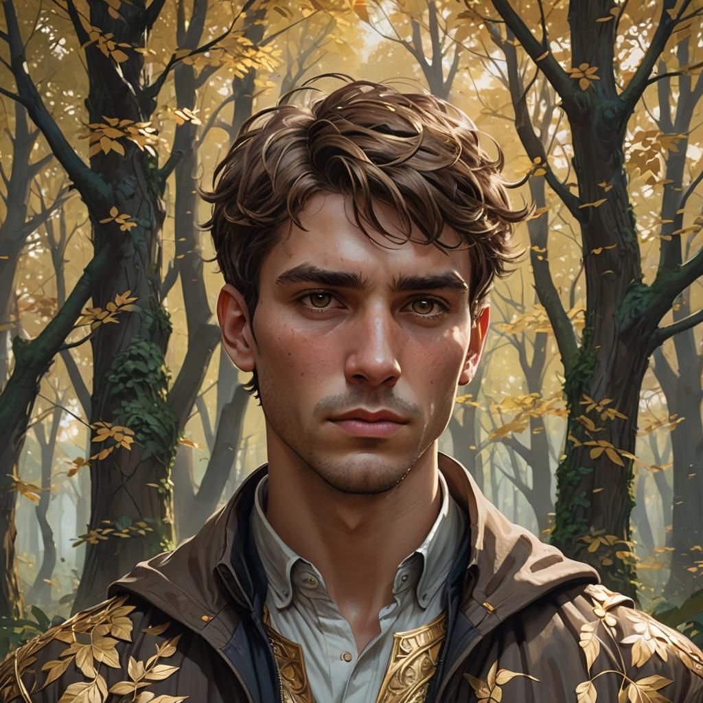 Young Man with Gold Eyes Portrait in Hyperdetailed Style