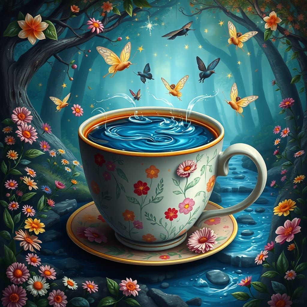 Coffee Cup Transports Whimsical Forest Scene