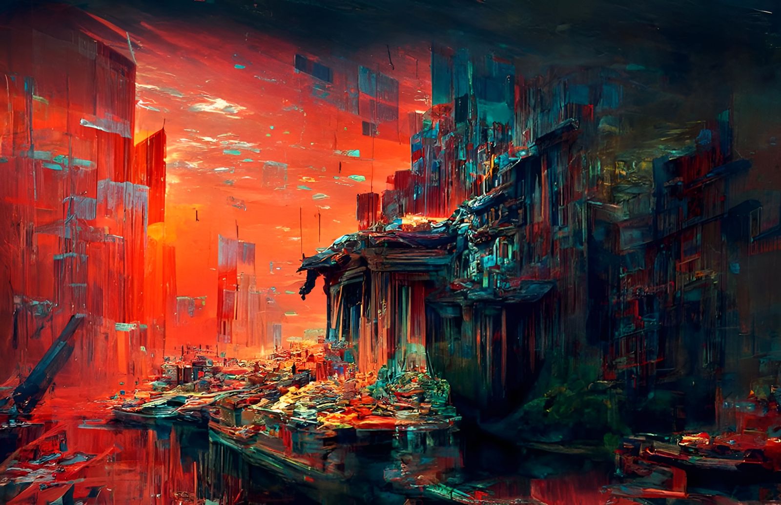 Glitched Cityscape: A Digital Painting in Vaporwave Style