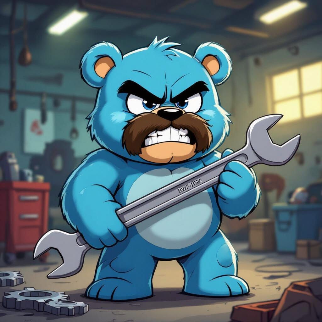 Tough Blue Care Bear Mechanic Terr-bear With Mustache