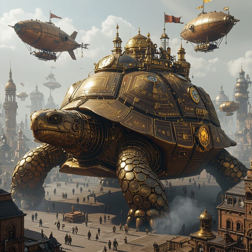 Steampunk City on Giant Tortoise