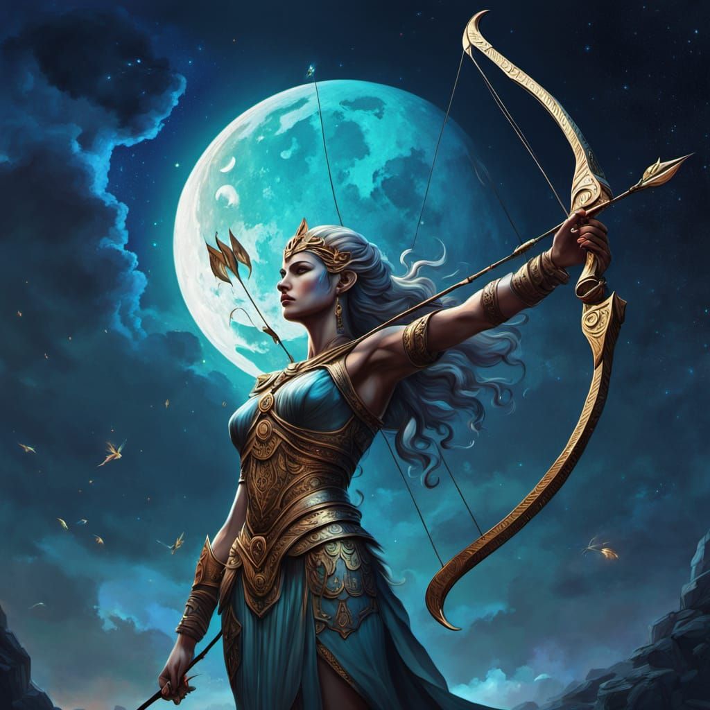 Goddess Diana with Bow in Vibrant Digital Art