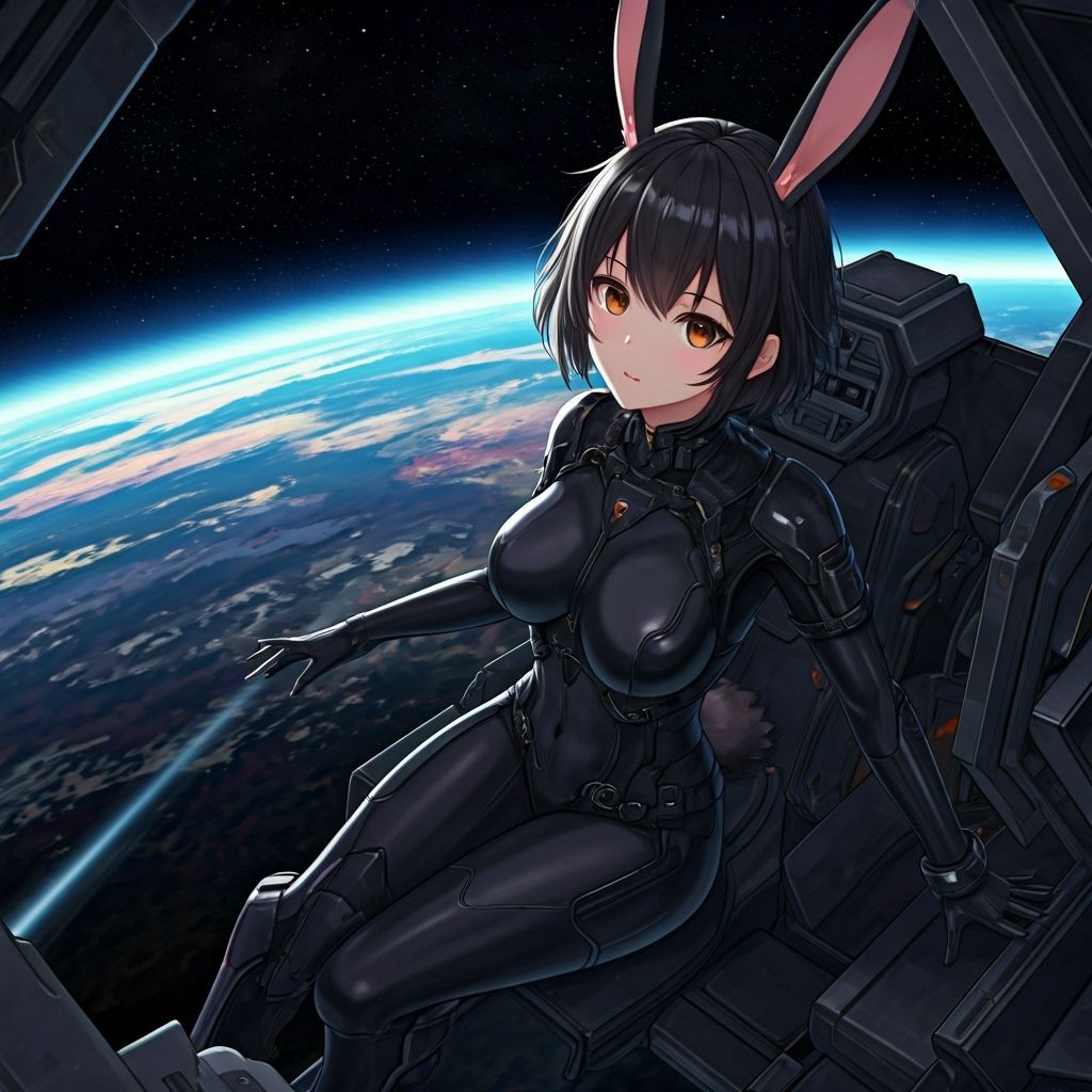 Anime Woman Rabbit Descending to Gas Planet