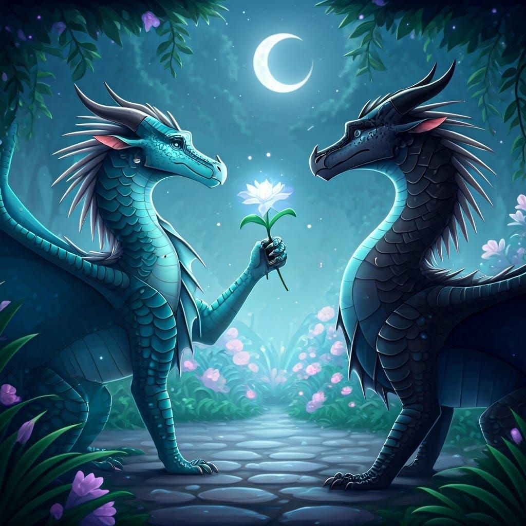 Majestic Seawing-Icewing Dragon in Whimsical Fantasy Scene