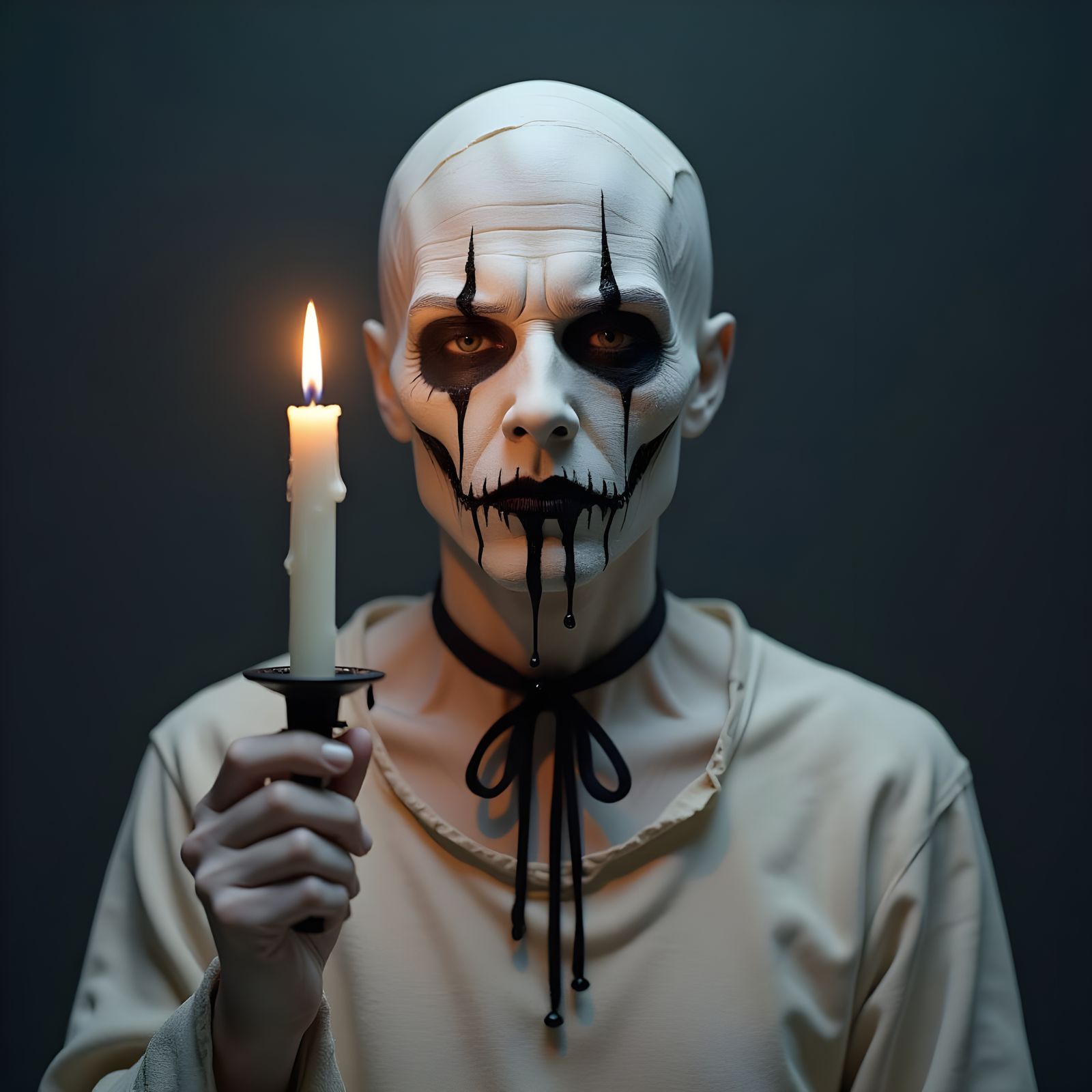 Ritualistic Horror Figure with Sewn Mouth, Dark Portrait