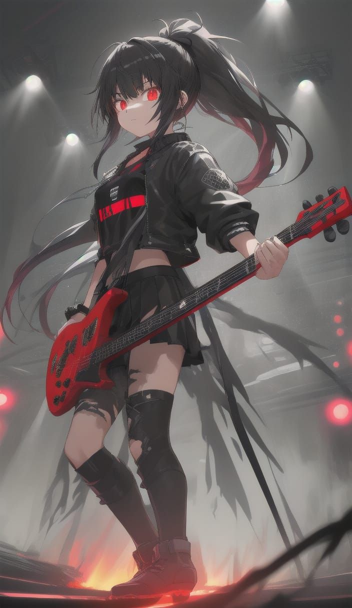 Futuristic J-Metal Idol on Stage in Cartoon Style