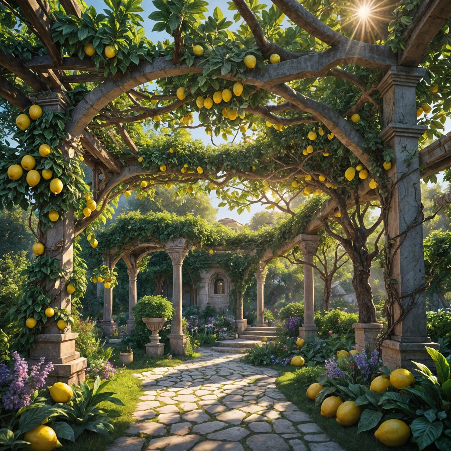 Lemon Tree Pergola in a Detailed Matte Painting