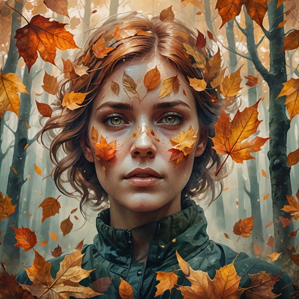 Woman Emerges from Autumn Leaf: Fantasy Art