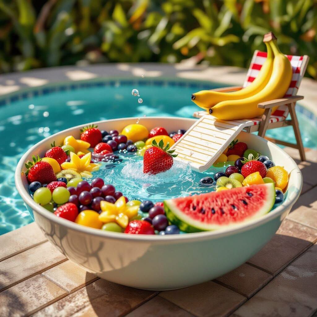 Hyperrealistic Fruit Pool Party Photo