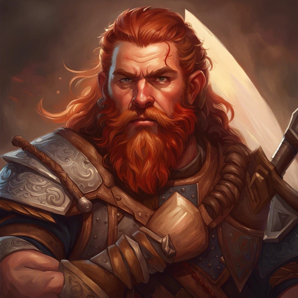 Auburn Haired Dwarven Warrior Concept Art Portrait