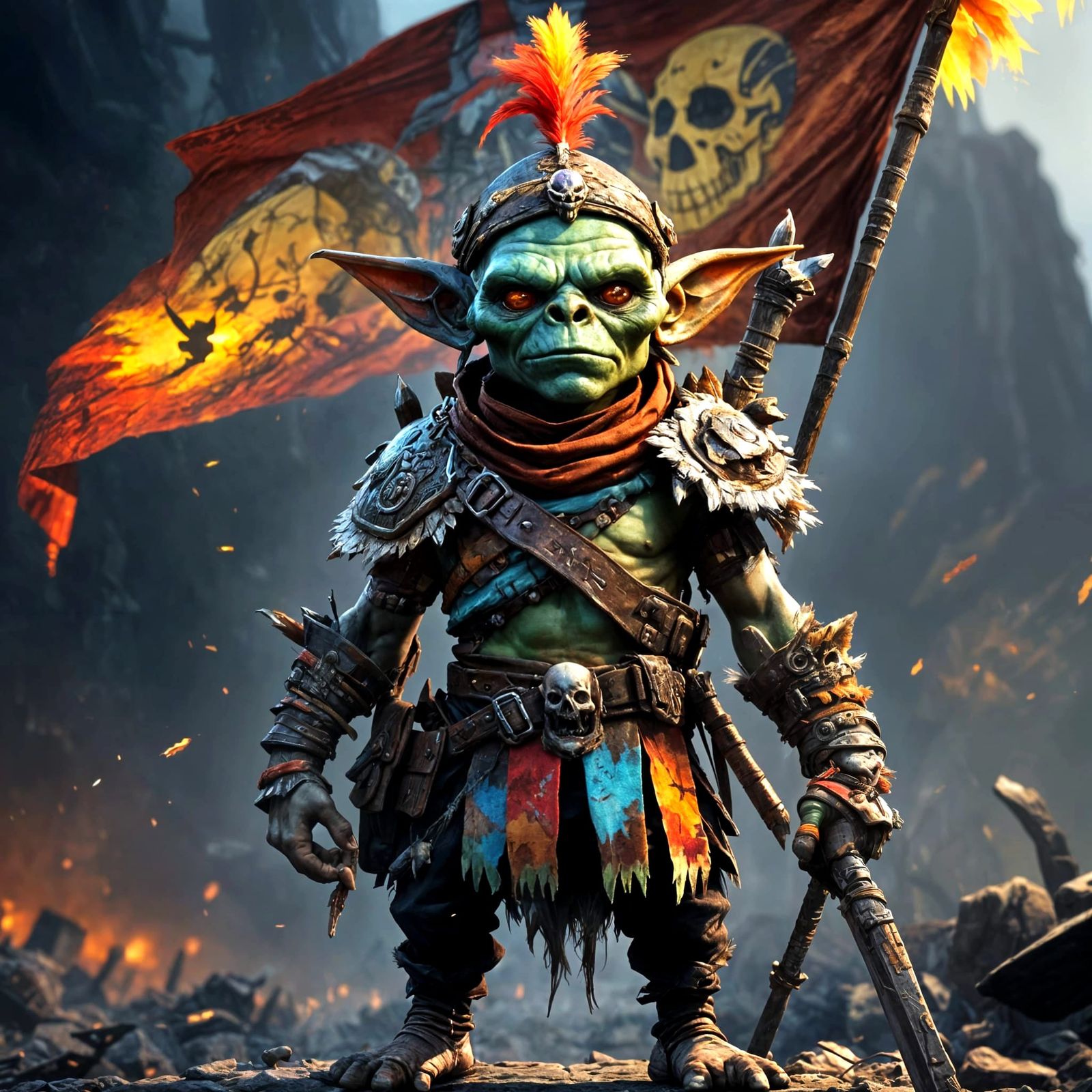 Vibrant Goblin War Chieftain in Hyper Detailed Anime Style