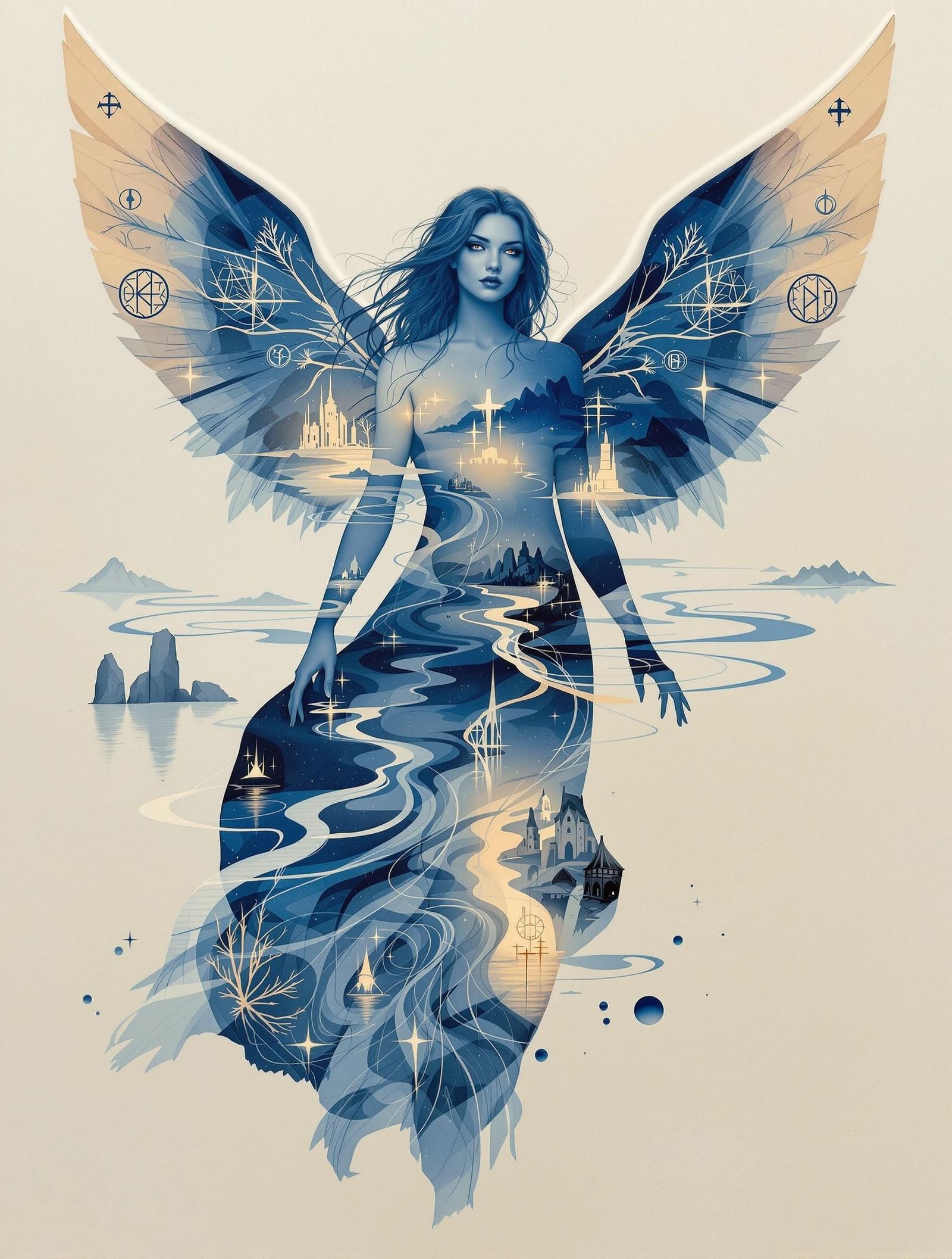 Mysterious Inuit Bone Carver Fairy in Amber and Frost Hues