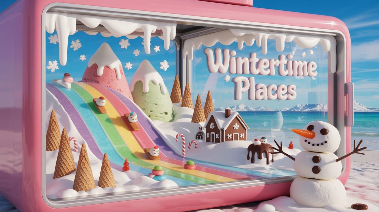 Inside a giant retro ice cream freezer a magical winter wonderland made entirely of sweets comes to life.