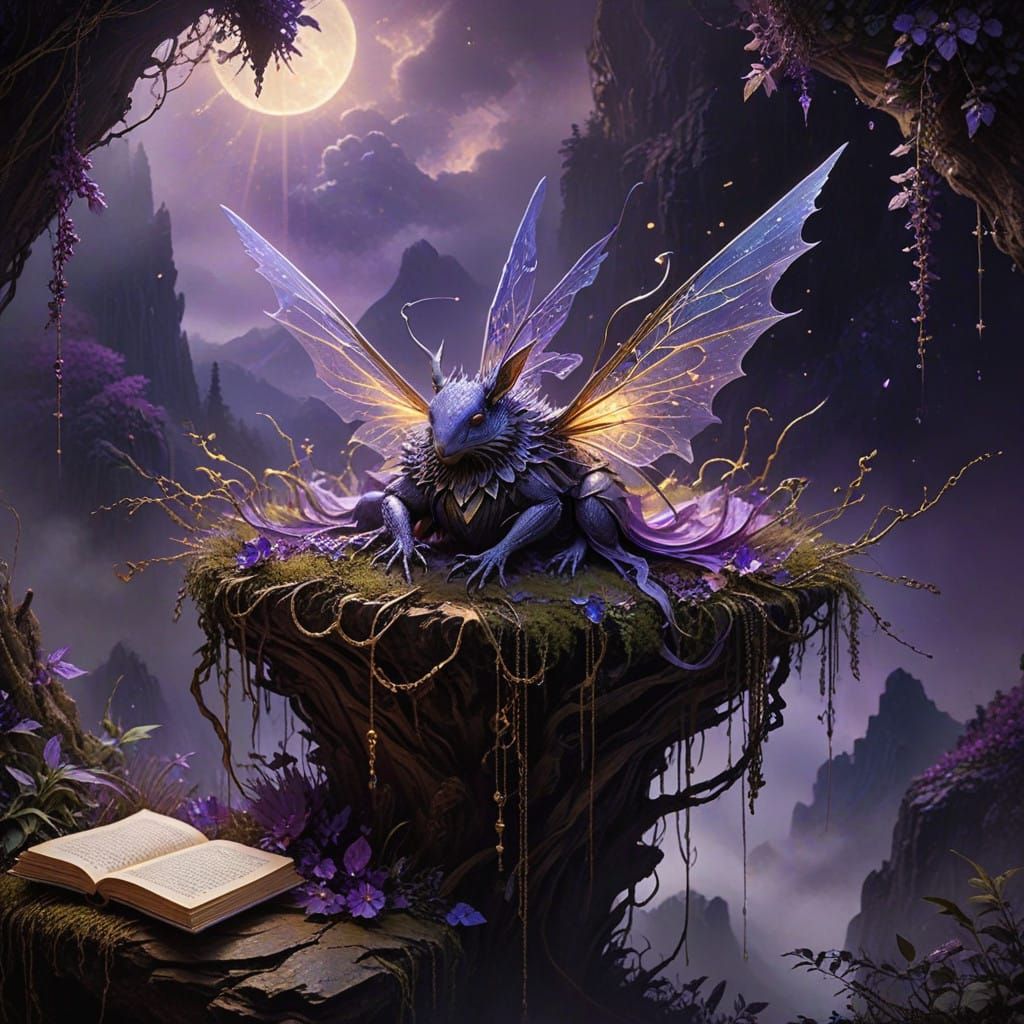 Mystical Watercolor Fantasy with Iridescent Lights and Ancie...